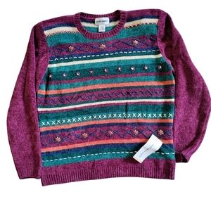 VTG Alfred Dunner Novelty Knit Embroidered Sweater Stretch NWT
